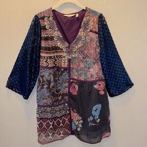Soft Surroundings Whimsical Boho Embroidered Tunic Top Blouse Women’s Small SP